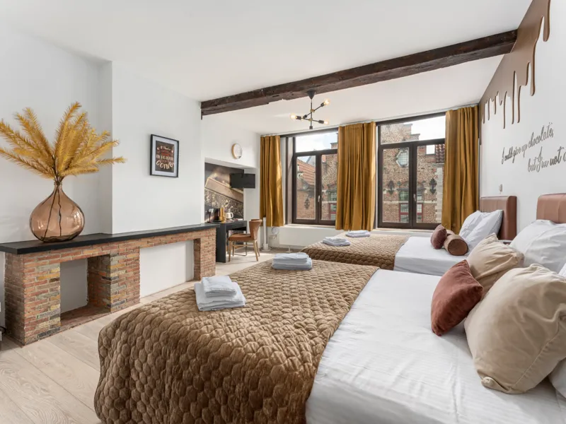 Chocolate-themed suite with king bed at Chocolate Suites in Bruges
